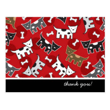 Cute Fun Cartoon Spotted Dogs Doggies Puppy Bones Post Card