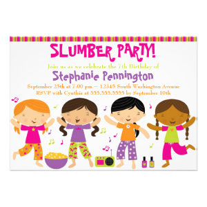 Cute fun girl's birthday slumber party invitation