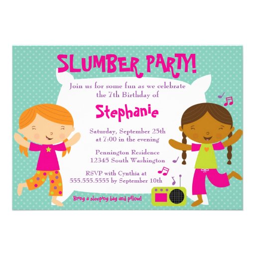 Cute fun girl's birthday slumber party invitation