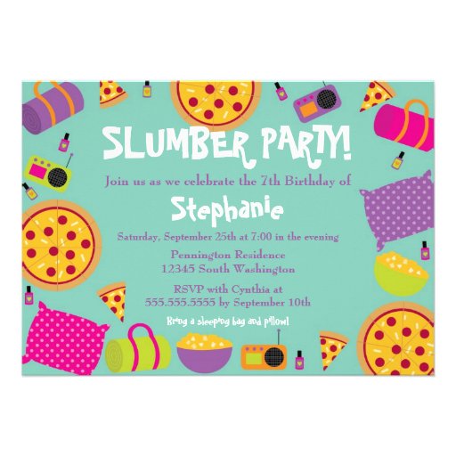 Cute fun girl's birthday slumber party invitation