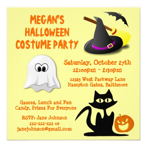 Cute Fun Kids Halloween Costume Party Custom Invitations