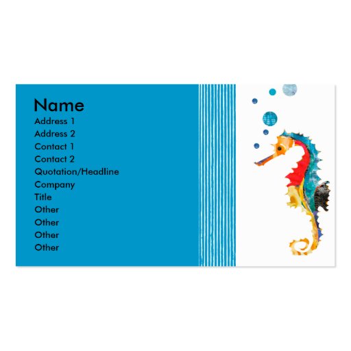 Cute Fun  Modern Sea horse Blowing Bubbles Business Card Template (front side)