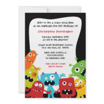 Cute fun monsters boy's birthday party invitation