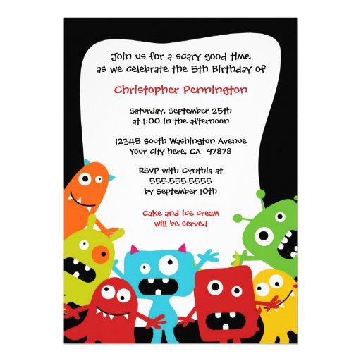 Cute fun monsters boy's birthday party invitation