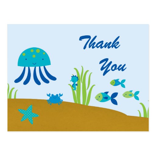 Cute fun under the sea thank you postcard | Zazzle