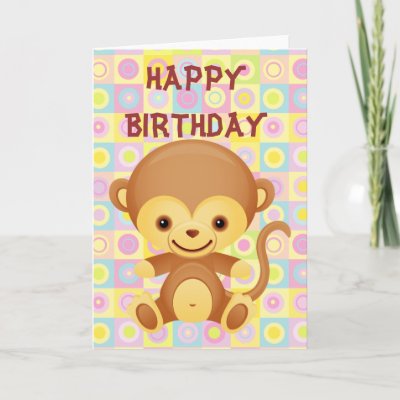 Cute Funky Pattern Monkey Design Birthday Card featurin
