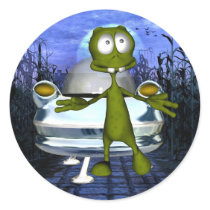 Cute funny Alien In Cornfield 1 Round Stickers
