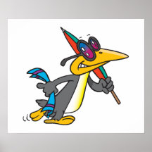 cute funny beach penguin cartoon posters