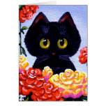 Cute Funny Black Cat Roses Flowers Creationarts Greeting Cards