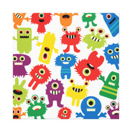 Cute Funny Colorful Monsters Pattern Gallery Wrap Canvas
