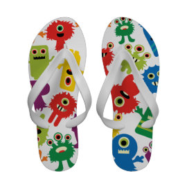 Cute Funny Colorful Monsters Pattern Flip-Flops