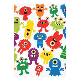 Cute Funny Colorful Monsters Pattern Custom Announcements
