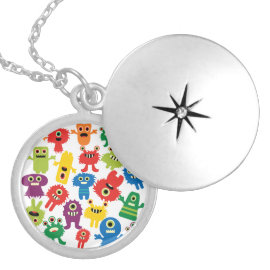 Cute Funny Colorful Monsters Pattern Lockets