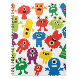 Cute Funny Colorful Monsters Pattern Spiral Notebook