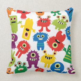 Cute Funny Colorful Monsters Pattern Pillow