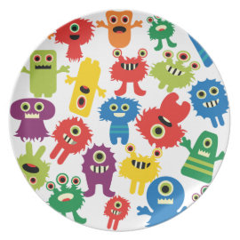 Cute Funny Colorful Monsters Pattern Plate
