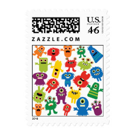 Cute Funny Colorful Monsters Pattern Postage Stamps