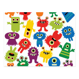 Cute Funny Colorful Monsters Pattern Postcard