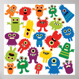 Cute Funny Colorful Monsters Pattern Poster
