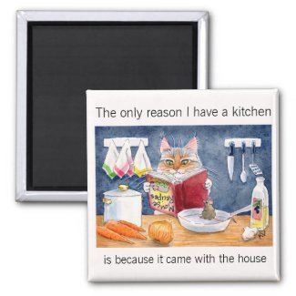 Cute, funny cooking cat in kitchen 2 inch square magnet