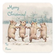 Cute Funny Dancing Pigs "Merry Christmas" Package Sticker