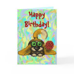 Cute funny dog with flower happy birthday card