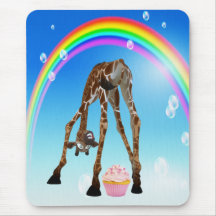Cute, Funny Giraffe, Cupcake & Rainbow Mouse Pad