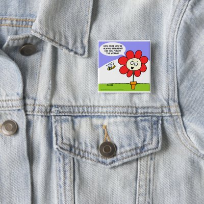 Cute Funny Honey Bee &amp; Flower Button by Swisstoons