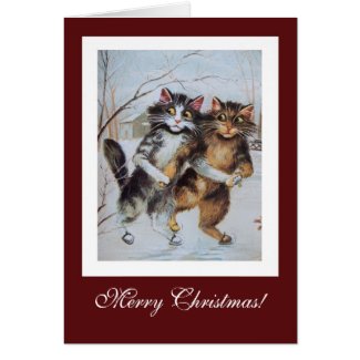Cute Funny Iceskating Cats; Vintage Cat Christmas Cards