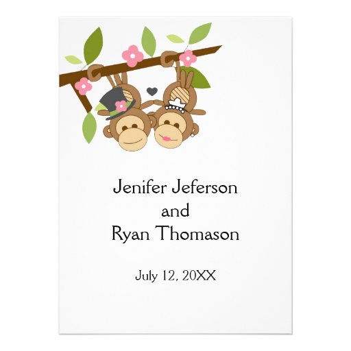 cute funny monkey couple wedding Invitation