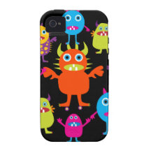 Cute Funny Monster Party Creatures in Circle Case-Mate iPhone 4 Covers