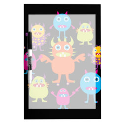Cute Funny Monster Party Creatures in Circle Dry Erase Whiteboard