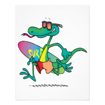 cute funny surfer beach lizard cartoon custom invite