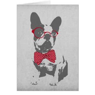 Cute funny trendy vintage animal French bulldog bowtie and glasses Card