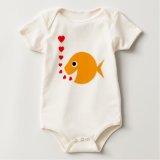 Cute Funny Valentine Goldfish Cartoon Baby  shirt