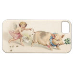 Cute Funny Vintage Pig and Angel Running Together iPhone 5 Case