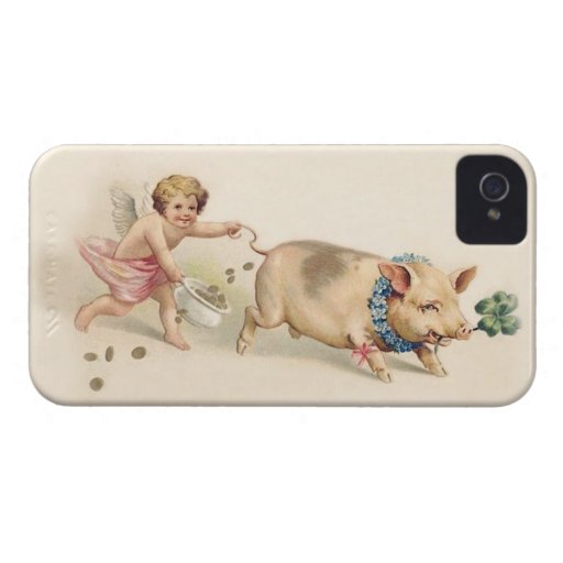 Cute Funny Vintage Pig and Angel Running Together iPhone 4 Cover