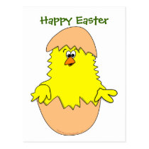 Cute Fuzzy Cartoon Easter Chick in Shell postcards
