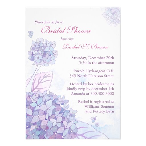 Cute Garden Purple Hydrangea Floral Bridal Shower Announcements