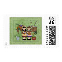 Cute Gardenscene with Girls & Flowers postage