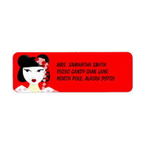 Cute Geisha with Flowers - Red Address Labels