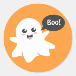 Cute Ghost that Goes Boo, Happy Halloween Classic Round Sticker