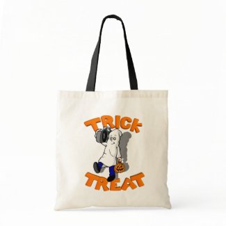Cute Ghost Trick or Treating with Boom Box Bags