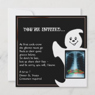 Cute Ghost with Candy Halloween Party Invitations invitation