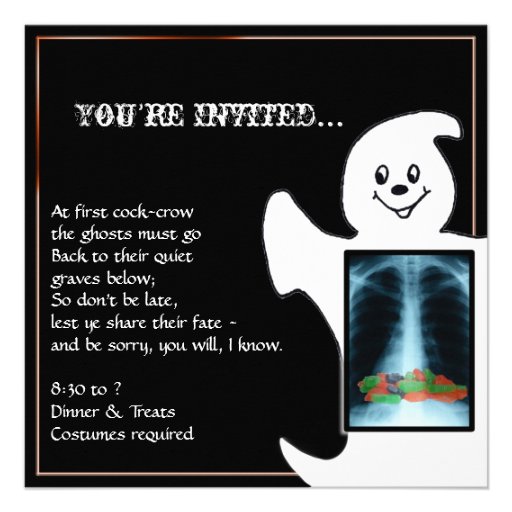 Cute Ghost with Candy Halloween Party Invitations