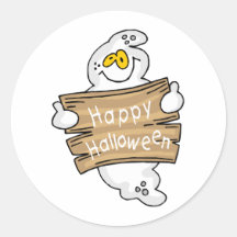 Cute Ghost With Happy Halloween Sign Stickers