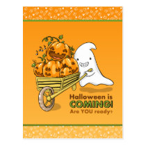 Cute ghost with wheelbarrow postcard postcards
