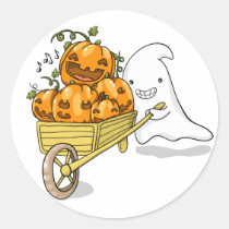 Cute ghost with wheelbarrow sticker stickers