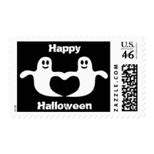 Cute Ghosts In Love Black & White Halloween Stamps