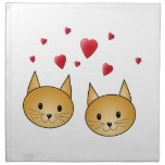 Cute Ginger cats. With Red Love Hearts. Printed Napkin